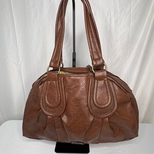 Liz & Co Brown Faux Leather Satchel Shoulder Bag Yellow Lining